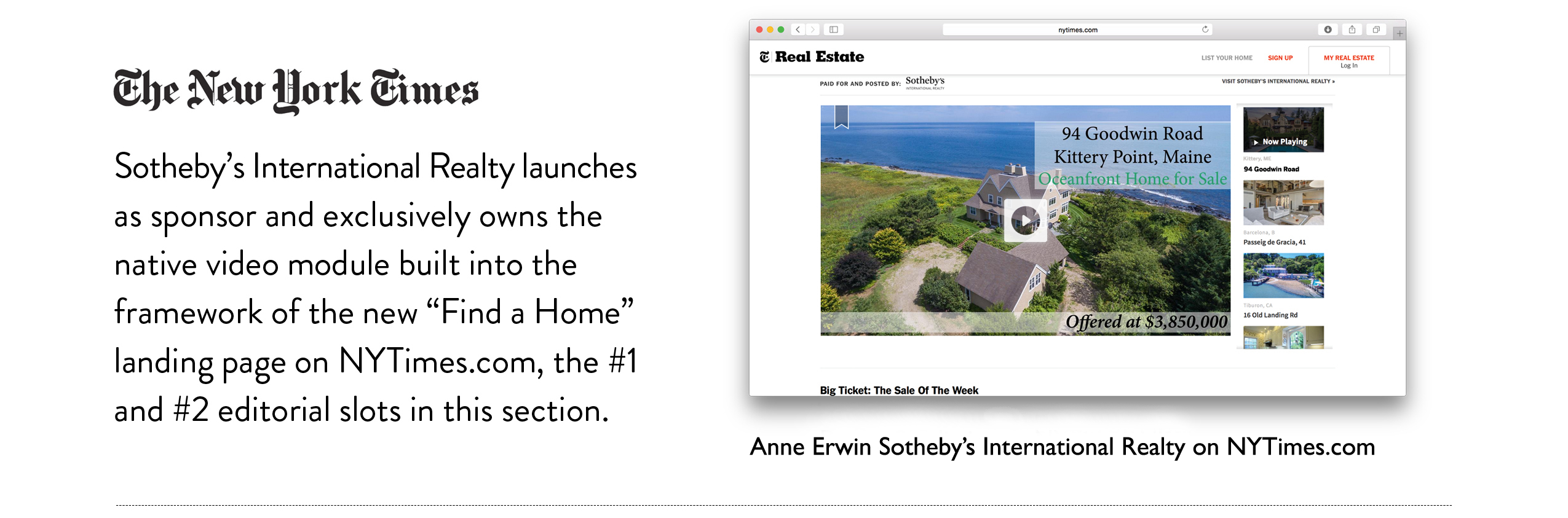 Anne Erwin Sotheby's International Realty's homes appear on New York TImes website